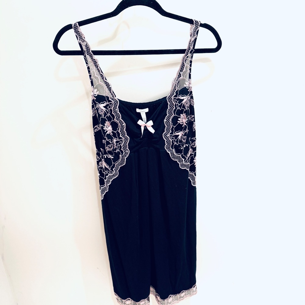 Soma‎ Black Lace Trim Cami Top Sleeveless Lingerie Nightgown Large